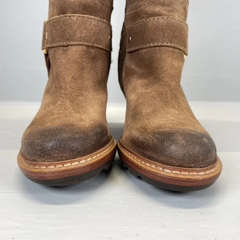 Talbots Harness Boots Womens Size 6 Brown Suede Knee High Riding Side Zip Shoes